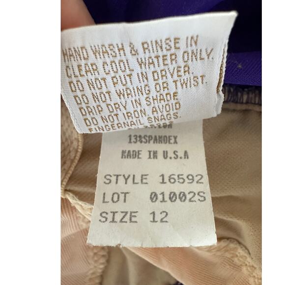 Vintage 80s Swimsuit One Piece Purple Gold Size Medium Modest Fit Pool USA Made - Picture 4 of 6